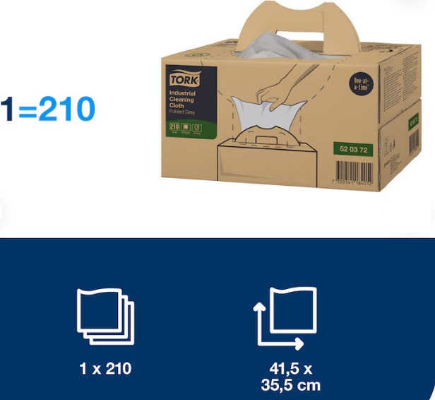 PAÑO TORK LIMPIEZA IND W7 GRIS CAJA 210UD. 35,5X41,5CM